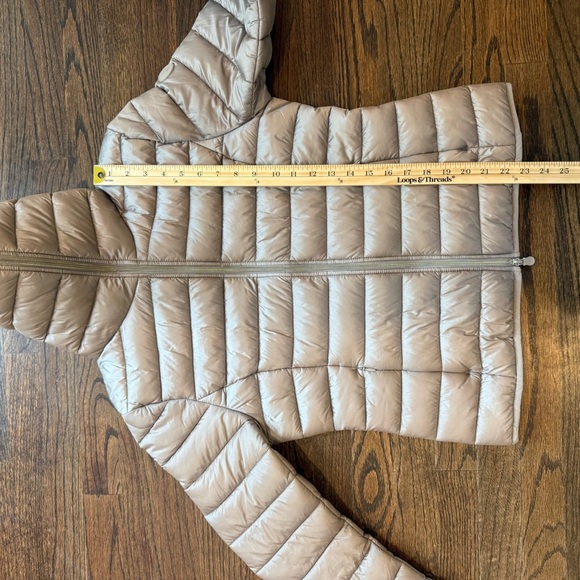 SAVE THE DUCK Alexis Shore Beige Hooded Puffer Jacket Sz 2/M 100% animal free - Picture 6 of 12